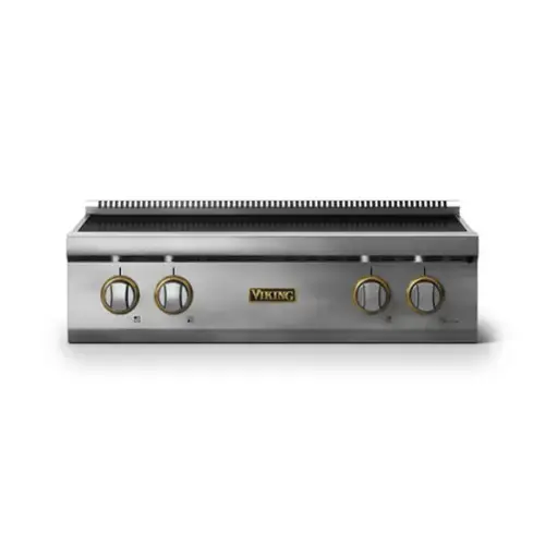 Front. Viking - 30 in. Wide 4 Element Induction Rangetop - Stainless Steel w/Brushed Brass - Stainless Steel.