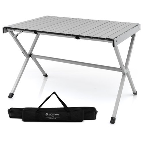 Costway 4-6 Person Portable Aluminum Camping Table Lightweight Roll Up Table Grey