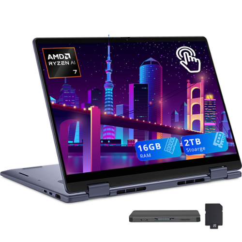 Dell - Plus 14" 2K 2-in-1 Touchscreen,Ryzen 7 350,16GB RAM,1TB SSD+1TB Dock Set,Backlit Keyboard,Fingerprint,Win 11 - Blue-Front_Standard 