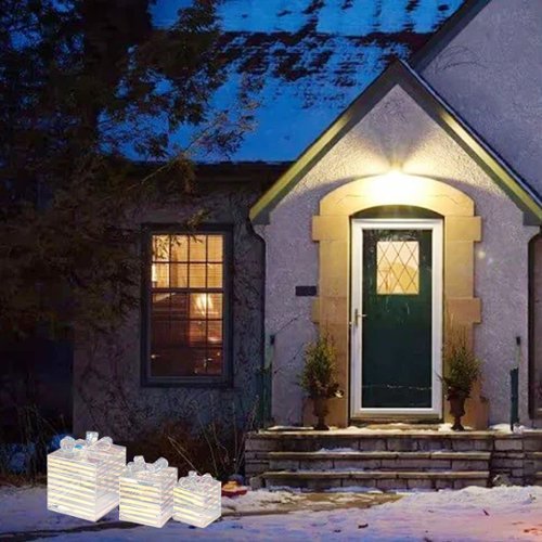 BreeBe - 3-Piece Pre-Lit Christmas Gift Box Set with Decorative Bows – Plug-In Holiday Lights - White-Front_Standard 