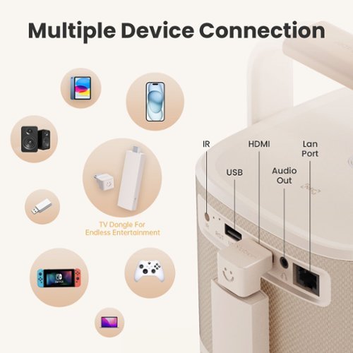 Yaber  T2 Plus Portable Projector, Built-in Battery, 1080P, JBL Dolby Audio, Auto Focus & Keystone, Co-brand Keith Haring - Cream WORLDWIDE DELIVERY