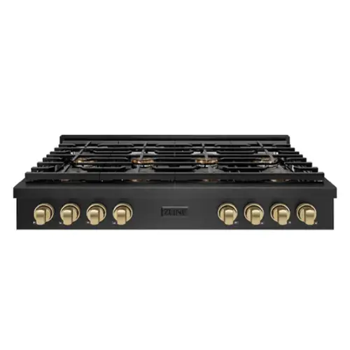 Front. ZLINE - ZLINE Autograph 48 in. 8 Burner Paramount DuoPro Gas Rangetop in Black Satin Steel and Bronze Accents (PSRTBSZ-48-CB) - Black Satin Stainless Steel.