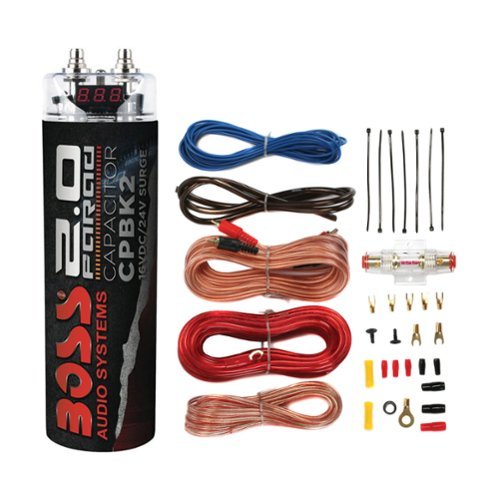 BOSS Audio - CPBK2 Digital Car Power Capacitor & Soundstorm AKS8 Amp Wiring Kit - Black-Front_Standard 