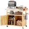 Outsunny - Grill Cart w/ Stainless Steel Top, Solid Wood Outdoor Kitchen Island w/ Wheels, Storage Cabinets - Natural Wood-Front_Standard