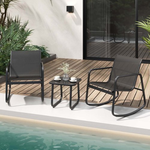 Costway 3 Piece Patio Rocking Set 2 Rocking Bistro Chairs & Glass-Top Table for Porch - Black