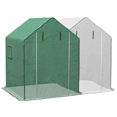 Outsunny - Set of 2 Walk-in Greenhouse Replacement Covers for Model 01-0472 w/ Roll-up Door and Mesh Windows, 55"x56.25"x74.75"-Front_Standard 