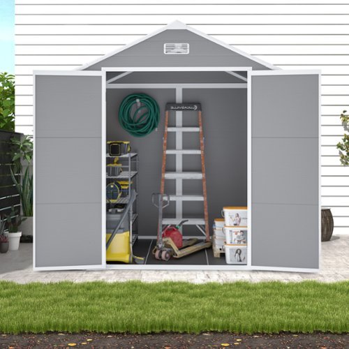 Anysun - 6x5ft Heavy-Duty Resin Waterproof & UV-Proof Storage Shed with Lockable Door, Window & Ventilation - Gray-Front_Standard 