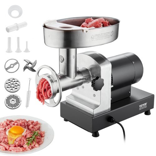 VEVOR - Meat Grinder, 6 Lbs/Min Capacity Electric Stainless Steel Meat Grinders with Blade, Grinding Plate, Sausage Maker - Silver-Front_Standard 
