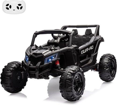 Qeetex - 24V Ride On Car for Kids w/Remote Control, Battery Powered Off-Road UTV,19" Spacious Seat, Music, LED Lights, Kids Cars - Black-Front_Standard 