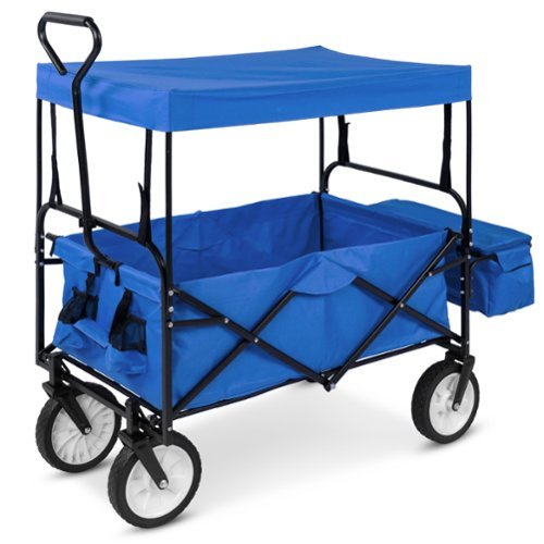 Best Choice Products - Collapsible Folding Outdoor Utility Wagon with Canopy Garden Cart w/ Removable Canopy - Blue-Front_Standard 