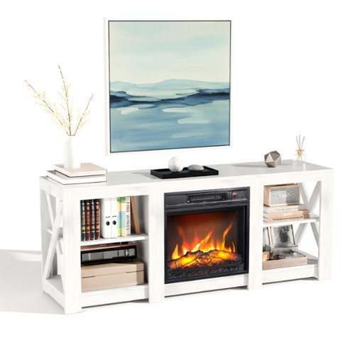 Winado - 59" Electric Fireplace TV Stand with Remoted 18" Fireplace Storage Cabinet Shelves for TVs Up to 65 inch - White-Front_Standard 