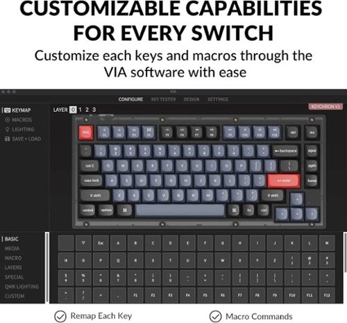 Keychron V1 75% Custom Wired RGB Mechanical Keyboard with Programmable QMK/VIA Hot-Swappable Brown Switch - Translucent Black WORLDWIDE DELIVERY
