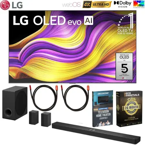LG webOS 4K ULTRA HD LG OLED evo AI Dolby VISION

WORLD'S No. 1 OLED TV FOR 12 YEARS

PREMIUM OLED GS YEAR 5 EMITTER PANEL WARRANTY

LG DECOGEAR

BEGINNER GUIDE TO TELEVISION HOME THEATER ESSENTIALS

CPS PREMIUM

26 MONTH PROTECTION PREMIUM PLAN