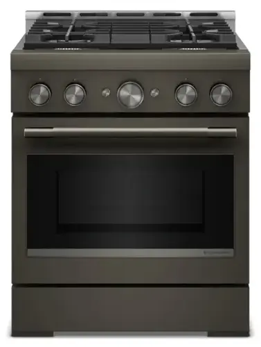 Front. KitchenAid - 4.1 Cu. Ft Commercial Gas Range with No Preheat Air Fry Mode and 4 Burner - Black Ore.