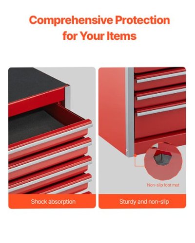 Metal Tool Box With 4 Drawers Portable Steel Tool Chest With Metal Cylinder Lock And Closure, Liner, Red Powder Coating, Suitable For Garage, Warehouse And Outdoor Repair Job-Red