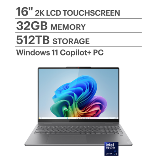  Lenovo - Yoga 7i 2-in-1 - Copilot+ PC - 16&quot; 2K Touchscreen Laptop - Intel Core Ultra 5 Processor - 16GB Memory - 512GB SSD - Luna Grey