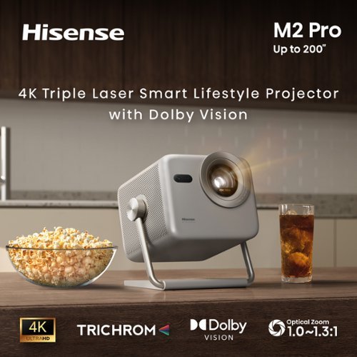 Hisense M2 Pro Triple Laser 4K DLP Smart Projector, 65”–200”, 1,300 ANSI Lumens, Dolby Vision, Optical Zoom, Smart Adjustment - Gray GLOBAL SHIPPING
