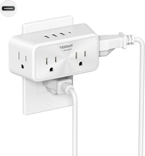 TESSAN - 4 AC Outlets and 3 USB-A(1 USB-C) Surge Protector Multi Plug Outlet Extender - Gray-Front_Standard 
