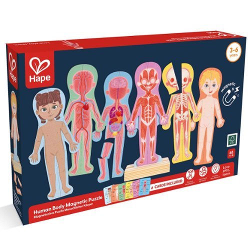 Hape - Hape: Human Body Magnetic Puzzle - 68pc - 6 Human Anatomy Cards, Ages 3+