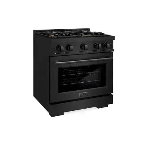 Front. ZLINE - ZLINE 30 in. 4.2 cu. ft. Freestanding Select Gas Range w/ Convection Oven in Black Stainless & 4 Brass Burners - Black Stainless Steel.