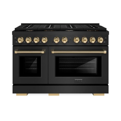 ZLINE - Autograph 48 in. 6.7 Cu. Ft. Freestanding Paramount Gas Range in Black Stainless Steel with Gold Helix Handles - Black Stainless Steel