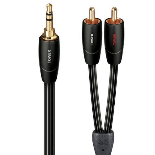AudioQuest - Tower 3.5mm Mini > RCA 26.5' Analog Audio Interconnect Cable with 3.5mm Mini to RCA Connectors - Black with White Stripes-Front_Standard 
