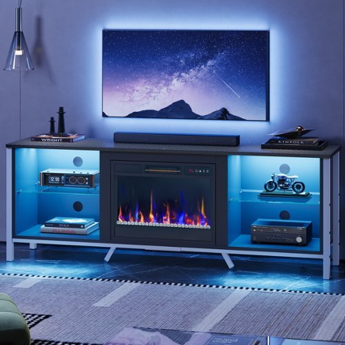 Bestier - TV Stand with Fireplace for TV Gaming Entertainment Center Up to 75" - Carbon Fiber