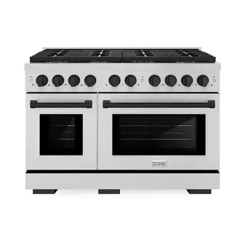 Front. ZLINE - ZLINE Autograph 48 in. Paramount Dual Fuel Range with 8 Burner DuoPro Cooktop and Black Accents (PSDRZ-48-MB) - Stainless Steel.