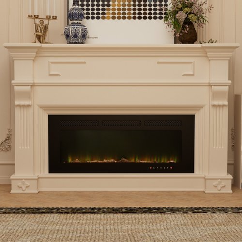 Boyel Living - 42 in. Wall Mounted Recessed Electric Fireplace with Logs and Crystals - Black-Front_Standard 