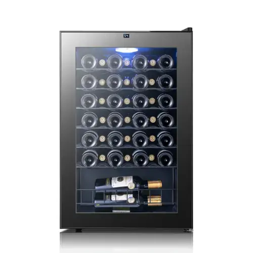 Front. Yeego - Wine Refrigerator Cooler, 46 Bottle Small Wine Fridge, Mini Freestanding Wine Cellars for Home, Office - Black.