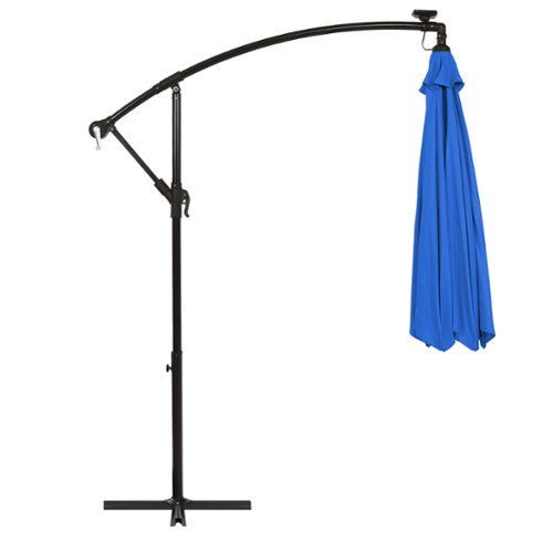 Costway - 10 Ft Patio Solar LED Offset Umbrella 40 Lights Crank Cross Base - Blue-Front_Standard 