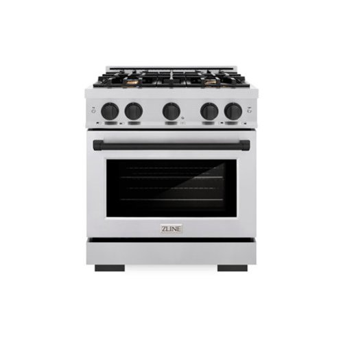 ZLINE - Autograph Edition 30" Freestanding Select Gas Range w/ 4 Burners & Matte Black Accents (HGRZ-30-MB) - Stainless Steel-Front_Standard 