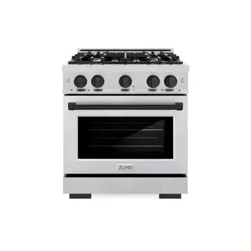 Front. ZLINE - ZLINE Autograph Edition 30" Freestanding Select Gas Range w/ 4 Burners & Matte Black Accents (HGRZ-30-MB) - Stainless Steel.