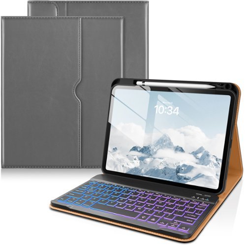 DTTO - Detachable Backlit Keyboard Case for iPad 11th/10th Gen (2025/2022) - Leather Cover w/ Pencil Holder & Pocket - Gray-Front_Standard 