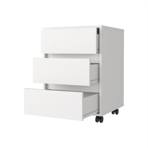 HTUTWOO - 3-Drawer Rectangle Filing Cabinet - Mobile Storage File Cabinet with Wheels, Locking Casters, All-Metal Hardware - White-Front_Standard 
