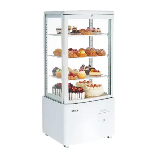Front. VEVOR - Refrigerated Display Case, 3 Cu.Ft./85L Countertop Pastry Display Case, 3-Tier Commercial Cake Refrigerator with LED - White.