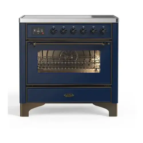 Front. ILVE - ILVE Majestic II 36 inch Induction Range with 5 Elements (Midnight Blue, Burnished Trim) - Midnight Blue.