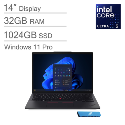 Lenovo - ThinkPad T14 Gen6 14" FHD+ Laptop - Intel Core Ultra 5 - 32GB RAM - 1TB SSD -Thunderbolt 4 - Win 11Pro - Black Non-Touchscreen-Front_Standard 