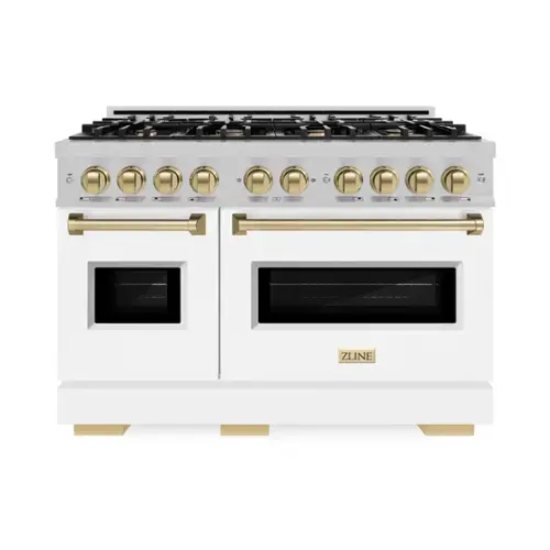 Front. ZLINE - ZLINE Autograph 48 in. Classic Gas Range with Bronze Accents (CGRSZ-WM-48-CB) - White.