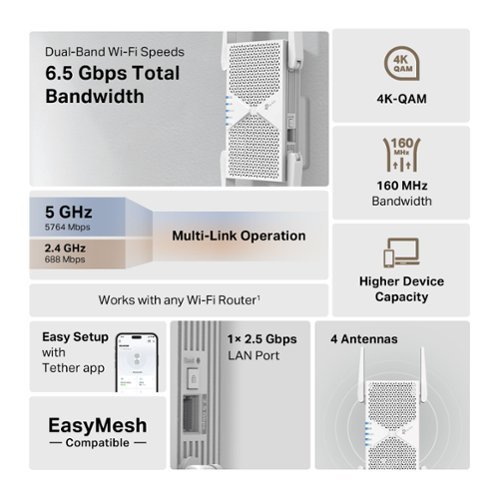 TP-Link BE6500 Wi-Fi 7 Range Extender - White GLOBAL SHIPPING