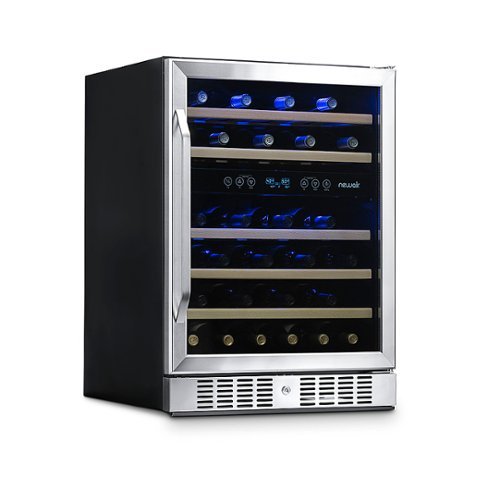 NewAir - 24” Built-in 46 Bottle Dual Zone Compressor Wine Cooler with Beech Wood Shelves - Stainless Steel