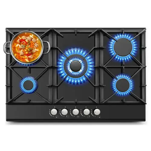 Front. COWLOWN - 30 Inch 5-Burner Gas Cooktop Built-in Stainless Steel Hob High Efficiency Dual Fuel Thermocouple Protection - Silver.