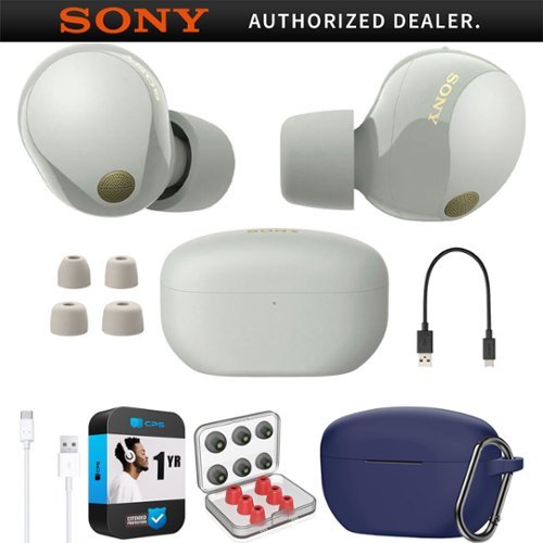 Sony - WF-1000XM5 Noise Canceling Truly Wireless Earbuds + Accessories & Extended Warranty Bundle - Silver-Front_Standard 