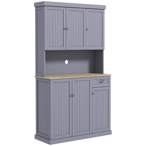 Homcom - 71" Buffet with Hutch, Modern Farmhouse Kitchen Pantry Storage Cabinet with Microwave Oven Countertop, Drawer & Cupboard - Gray-Front_Standard 