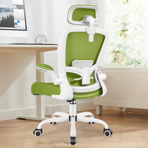 KERDOM - Ergonomic High Back Office Chair, Computer Chair with Adjustable Height, Lumbar Support Home Office Swivel Gaming Chair - Avocado Green-Front_Standard 