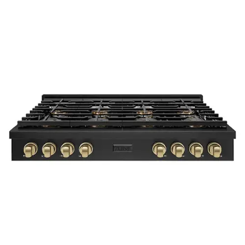 Front. ZLINE - ZLINE Autograph 48 in. Black Stainless Paramount Rangetop with 8 DuoPro Burners and Bronze Accents (PSRTBZ-48-CB) - Black Stainless Steel.
