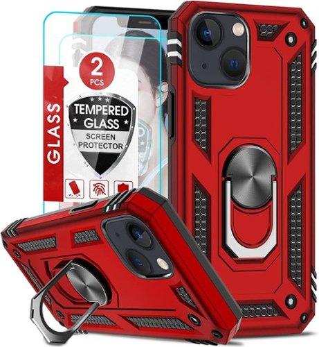 Entronix - iPhone 14 Bundle - Guard Gripstand Case with 2 Clear Screen Protectors - Red-Front_Standard 