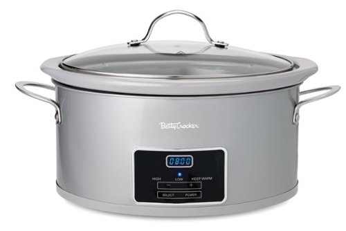 Betty Crocker - 6-quart Oval Digital Slow Cooker, Electric Cooking Pot With Lcd Digital Display, Sliver - Silver-Front_Standard 