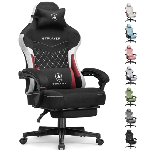 GTPlayer - Gaming Chair Fabric Computer Office Chair with Linkage Armrests High Back Desk Chair - BlackRed-Front_Standard 