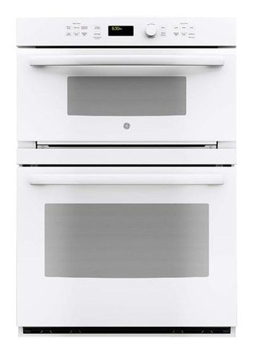 GE Profile - 30" Built-In Single Electric Convection Wall Oven with Built-In Microwave - White on white